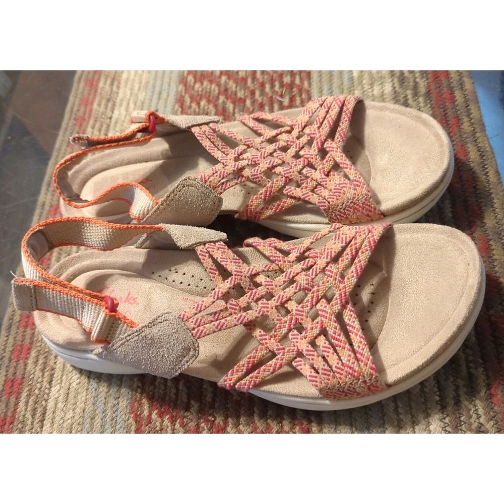 Clarks Women's Amanda Ease Fisherman Sandal Coral Combi 8 M Adjustable Nice!